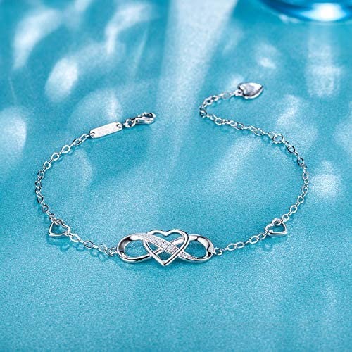 Women 925 Sterling Silver Infinity Bracelet – Billie Bijoux “Forever Love” Infinity Heart White Gold Plated Diamond Adjustable Bracelet Best Gift for Women Girls
