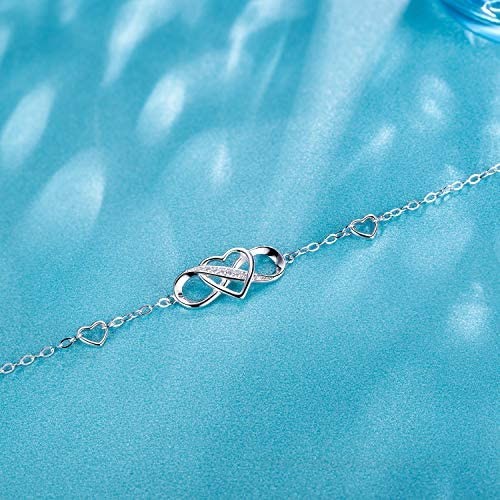 Women 925 Sterling Silver Infinity Bracelet – Billie Bijoux “Forever Love” Infinity Heart White Gold Plated Diamond Adjustable Bracelet Best Gift for Women Girls