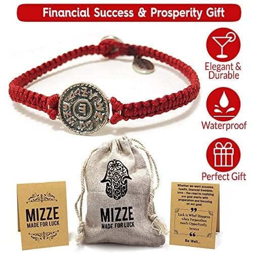 Women's 7 Red Charm Bracelet with Sterling Silver Coin Amulet for Financial Success & Prosperity - Gift for New Job Business or Venture