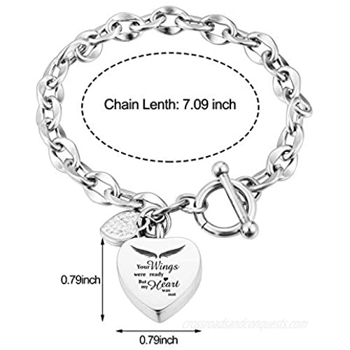XIUDA Urn Bracelet for Ashes Heart Locket Cremation Bracelet Ashes Holder Bangle Link Chain Women Men