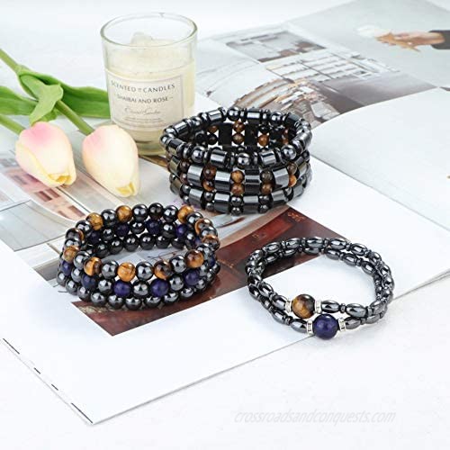 YADOCA 8 Pcs Hematite Magnetic Bracelets Set for Men Women Tigers Eye Bead Bracelet Colorful Elastic Bracelet