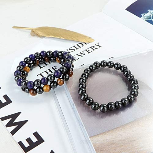 YADOCA 8 Pcs Hematite Magnetic Bracelets Set for Men Women Tigers Eye Bead Bracelet Colorful Elastic Bracelet