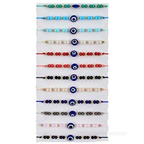 12 Pcs Colorful Evil Eye Beaded Bracelets Handmade Braided String Good Luck Nazar Amulet Bangle Lucky Turkish Religious Symbol Jewelry