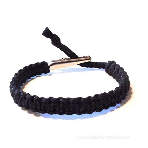 Adjustable Alligator Clip Mens or Womens Black Hemp Bracelet - Handmade