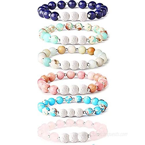 Adramata 6Pcs Lava Rock Stone Aromatherapy Essential Oil Diffuser Bracelet for Women Natural Gemstone Healing Crystal Bracelet