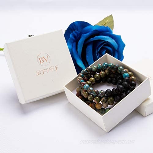 Bivei Lava Rock Stone Essential Oil Diffuser Bracelet - Natural Semi Precious Gemstone Beads Healing Crystal Bracelet