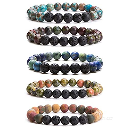 Bivei Lava Rock Stone Essential Oil Diffuser Bracelet - Natural Semi Precious Gemstone Beads Healing Crystal Bracelet