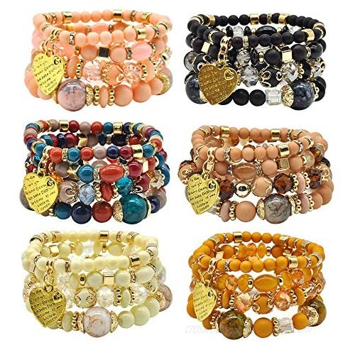 Bohemian Bracelet Sets for Women - 6 Sets Stackable Stretch Bracelets Multi-color Boho Jewelry for Women Hippie Bracelets Dainty Jewelry Best Friend Gift