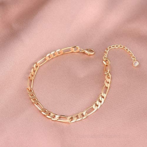 Dainty Layered Gold Chain Bracelet for Women 14K Gold Plated Handmade Adjustable Bracelet Satellite Beads Oval Mariner Figaro Link Chain Bracelets Minimalist Layering Stacking Jewelry Gift for Women