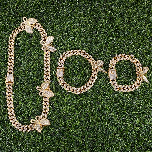 FEEL STYLE Butterfly Cuban Bracelet 8 inch Miami Cuban Link Bracelets Micro Pave Iced Out Bling Butterfly Bracelets Bangle for Women Hip Hop Rapper Jewelry