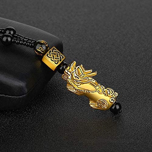 Feng Shui Black Obsidian Wealth Bracelet Necklace Pi Xiu Set，Feng Shui Bracelet for Women Men，Pi Xiu Good Luck Necklace Feng Shui Bracelet