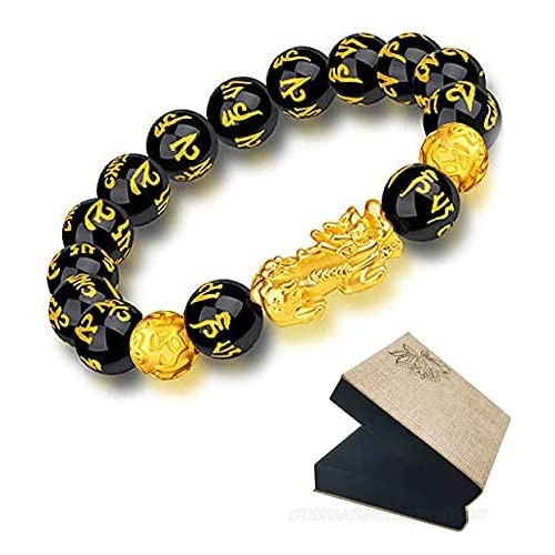 Feng Shui Black Obsidian Wealth Bracelet，Feng Shui Bracelet for Men/Women with Sagin Pixiu Character for Protection Can Bring Luck and Prosperity，Suitable for Any Occasion Unisex