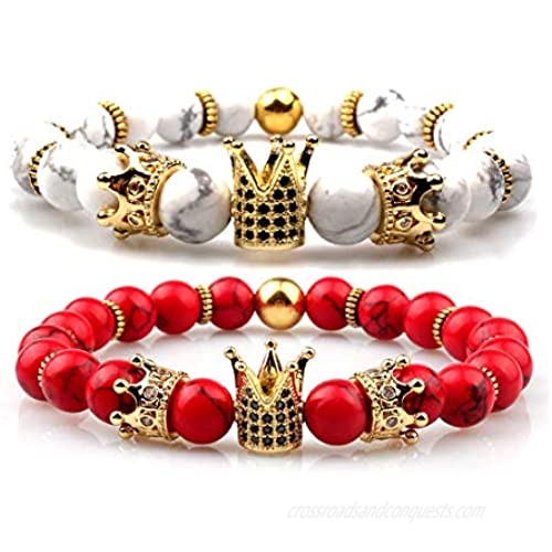 GVUSMIL Imperial Crown Bead Bracelet King&Queen Luxury Charm Couple Jewelry Xmas Gift for Women Men