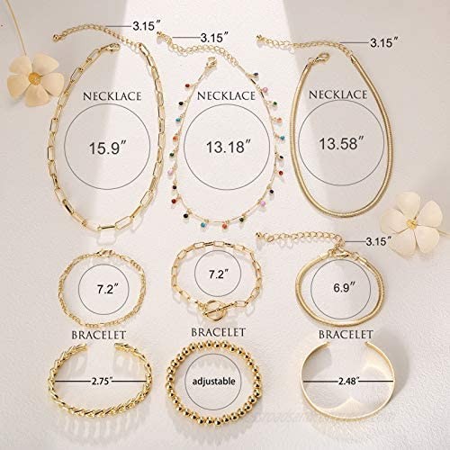 iF YOU Gold Chain Bracelet and Choker Necklace Sets for Women Girls 14K Gold Plated Bangle Adjustable Figaro Paperclip Link Bracelet Jewelry