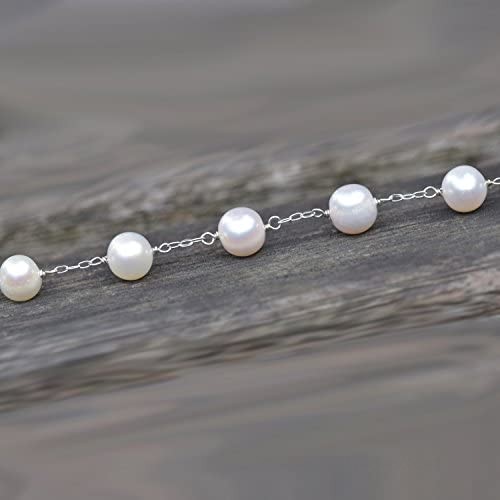 JFUME Fine Jewelry 14K Gold Plated or 925 Sterling Silver Pearl Bracelet Station Bracelet Adjustable Women 7.5 with Extension Chain