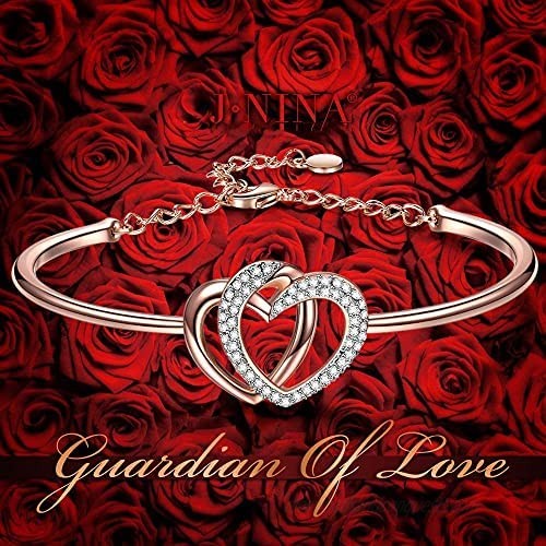 J.NINA ✦Guardian of Love✦ Bracelet Gifts for Women Charming Heart Bracelets Gifts Rose Gold Plated with Crystals Romantic Gift for Her