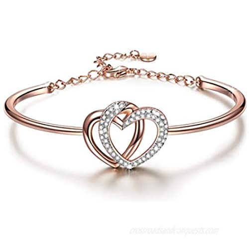 J.NINA ✦Guardian of Love✦ Bracelet Gifts for Women Charming Heart Bracelets Gifts Rose Gold Plated with Crystals Romantic Gift for Her