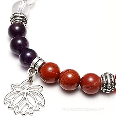 Jovivi 7 Chakra Gemstone Healing Crystal Stretch Bracelet Natural Round Stone Beads Bracelet Yoga Balancing Meditation w/Tree of Life Lotus Charm