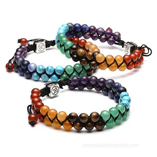 Jovivi 7 Chakras Bead Bracelet 6mm/8mm Double Layer Tree of Life Natural Healing Gemstone Yoga Beaded Crystal Stone Bracelets for Men Women Stress Anxiety Relief Jewelry