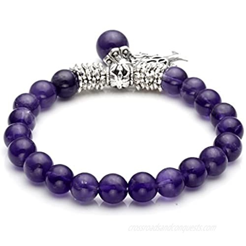 Jovivi 8MM Purple Amethyst Natural Gemstone Tree of Life Lucky Charm Stretch Bracelet