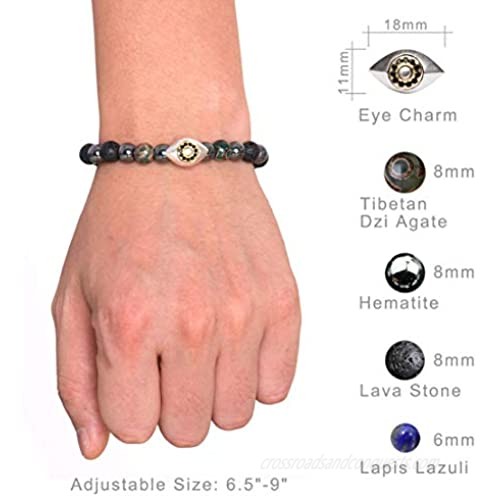 Karseer Hamsa Evil Eye Bracelet Natural Hematite and Lava Rock Aromatherapy Essential Oil Diffuser Bracelet Anti Anxiety Stress Relief Jewelry Gift Unisex