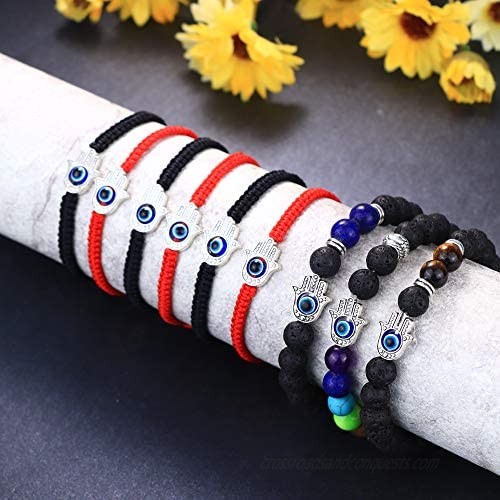 LOYALLOOK Evil Eye Lava Stone Bracelet Braided String Kabbalah Bracelets Handmade String Bracelets Essential Oil Diffuser Bracelet for Men Women 9PCS