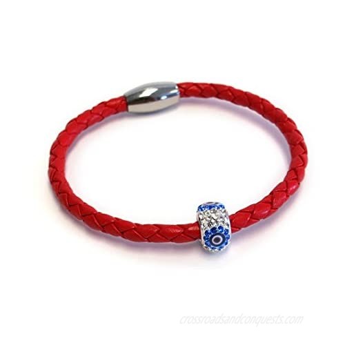 Lucky Evil Eye Good Luck and Protection Premium Leather Bracelet for Women in Black Red Silver and More Colors - Best Gift for Friends and Family