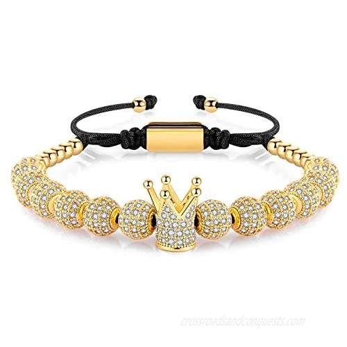 MAGIC FISH Imperial Crown King Mens Bracelet Pave CZ ，Gold Bracelets for Men Luxury Charm Fashion Cuff Bangle Crown Birthday Jewelry