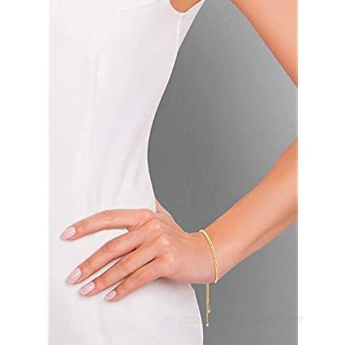 Miabella 925 Sterling Silver Diamond-Cut Adjustable Bolo 2.5mm Bead Bracelet for Women Handmade Italian Beaded Ball Chain Bracelet Choice White Yellow or Rose