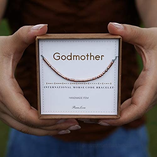 RareLove Godmother Morse Code Bracelets Birthday Christmas Christen Gift For Women Rose Golden Beads String Bracelet