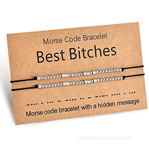 Shonyin Morse Code Bracelet Best Friend Bracelet Set Friendship Jewelry Gift for 2 Sister Girl Women Men