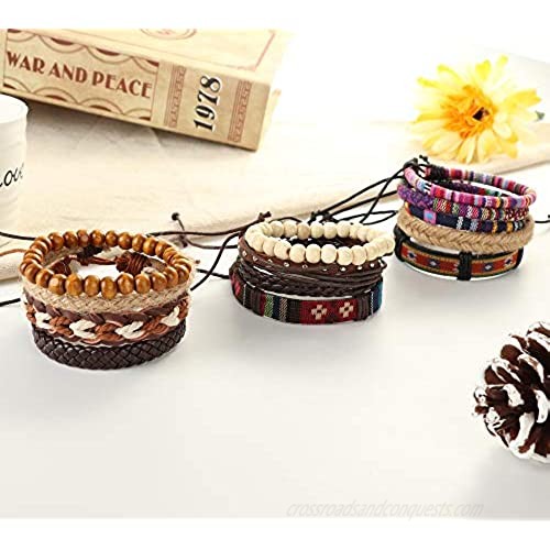 Thunaraz 20Pcs Braided Bracelets for Men Women Ethnic Tribal Bracelets Boho Hemp String Strand Bracelet