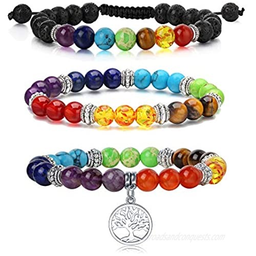 XIANNVXI 7 Chakra Lava Rock Bead Stretch Bracelets Good Luck Energy Healing Crystal Stone Beads Yoga Meditation Anxiety Bracelet for Women Men