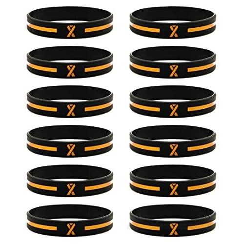 (12-pack) Orange Awareness Ribbon Silicone Bracelets - Wholesale Pack of 1 Dozen Unisex Wristbands for Men Women