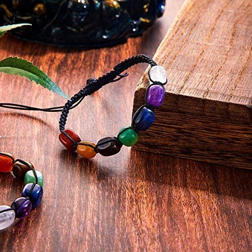 2 Pieces 7 Chakra Reiki Healing Crystal Stretch Bracelets Gemstone Yoga Bracelets Braided Rope Bracelets Bead Bracelets for Women Girls