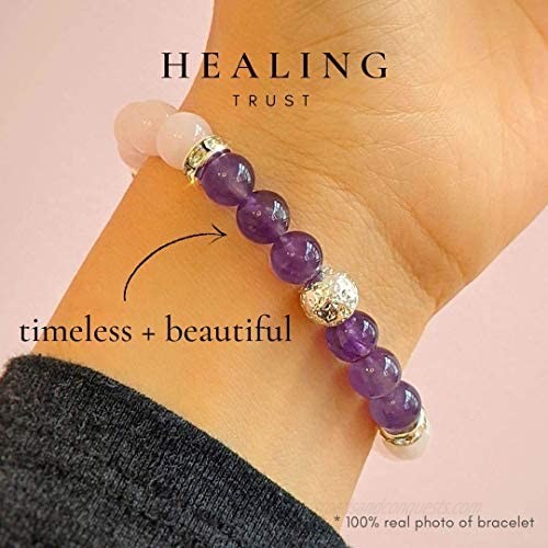 Amethyst Crystal Rose Quartz Bracelet for Women Lava Rock Aromatherapy Diffuser Bracelet with Lavender Essential Oil Love Chakra Peace Happy Br
