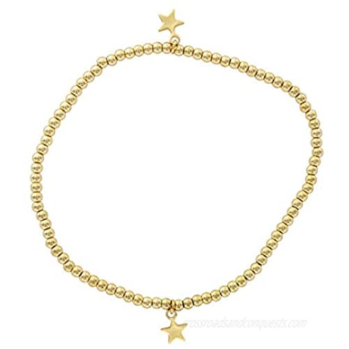 And Lovely 14K Gold or Silver Plated Bead Stretch Bracelet with 14K Gold Plated Star Charm - Stackable Stretch Bracelet - Set of 3