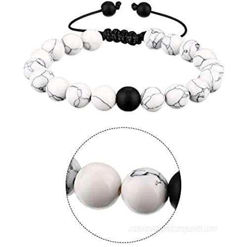 BBTO Howlite Bracelet Black Matte Agate Bracelet Couples Bracelet Distance Bracelet Energy Beads Bracelet for Valentine's Day Present
