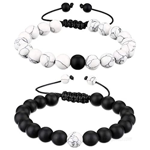 BBTO Howlite Bracelet Black Matte Agate Bracelet Couples Bracelet Distance Bracelet Energy Beads Bracelet for Valentine's Day Present