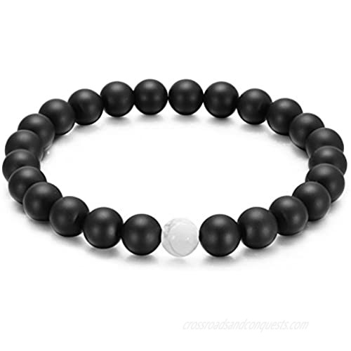 Couples His and Hers Bracelet Black Matte Agate & White Howlite 8mm Beads By Long Way 7.1&7.5