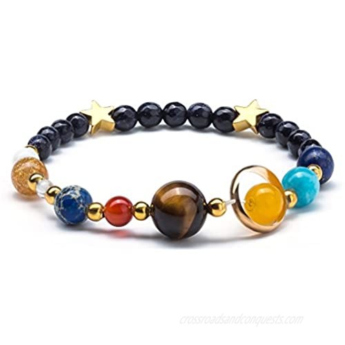 Fesciory Women Solar System Bracelet Universe Galaxy The Eight Planets Guardian Star Natural Stone Beads Bracelet Bangle Gifts for Girls
