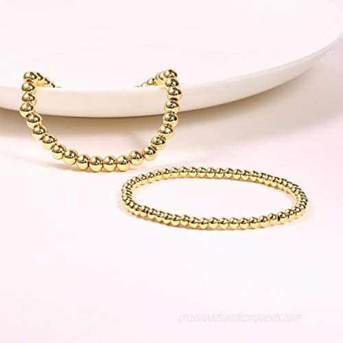 Gold Bead Bracelet for Women 14K Gold Plated Bead Ball Bracelet Stretchable Elastic Bracelet