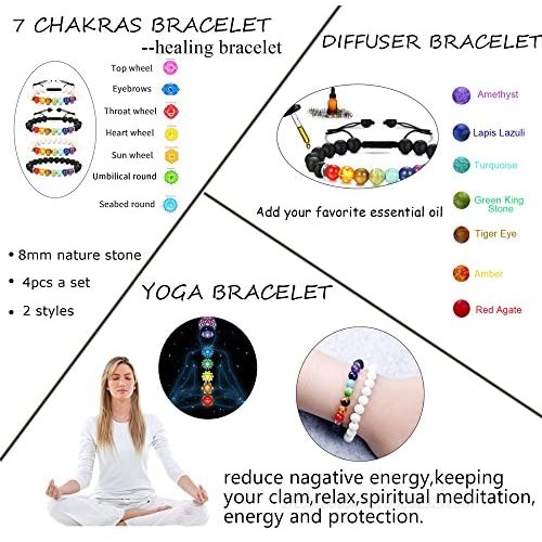 Jstyle 12Pcs Lava Bead Bracelet for Women Men Essential Oil Beads Chakra Yoga Bracelets Set