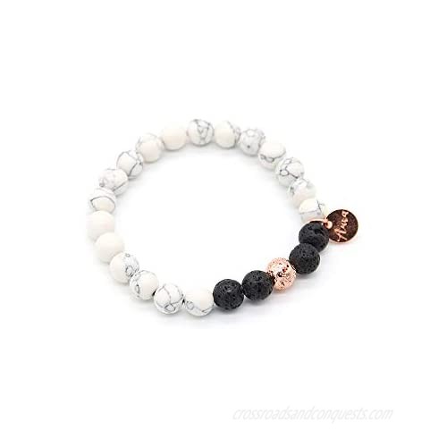 lava rock bracelet for women essential oil diffuser authentic lava beads for aromatherapy with calming lavender oil anti anxiety yoga bracelet relaxation jewellery for women White Howlite Charm