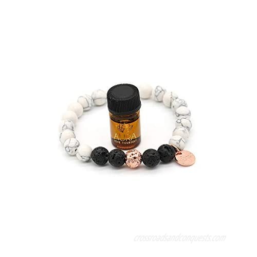 lava rock bracelet for women essential oil diffuser authentic lava beads for aromatherapy with calming lavender oil anti anxiety yoga bracelet relaxation jewellery for women White Howlite Charm
