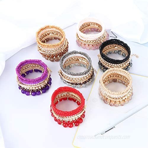 Milacolato 2-4 Sets Stackable Bracelets for Women Multilayer Beaded Bracelets Stretch Bangles Bohemian Style