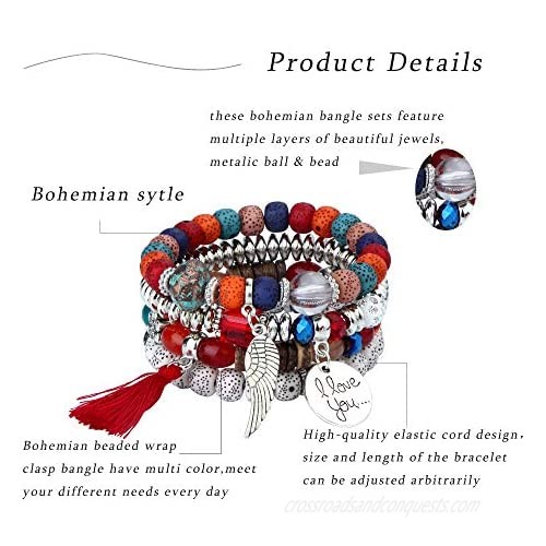 SAILIMUE 6 Sets Bohemian Stackable Bead Bracelets for Women Men Stretch Multilayered Bangles Bracelet Set Boho Multicolor Jewelry