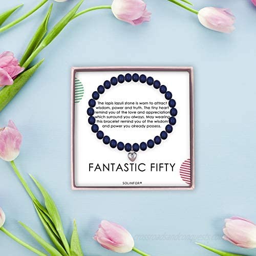 SOLINFOR 50th Birthday Gifts for Women - Lapis Lazuli Beads Bracelet - 50 Years Old Jewelry Gift Idea for Her