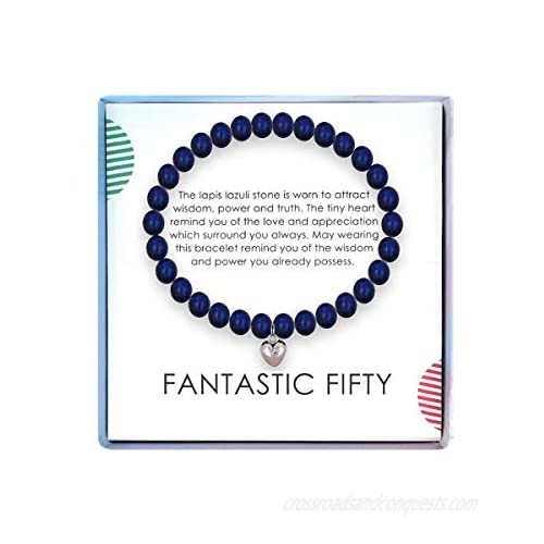 SOLINFOR 50th Birthday Gifts for Women - Lapis Lazuli Beads Bracelet - 50 Years Old Jewelry Gift Idea for Her