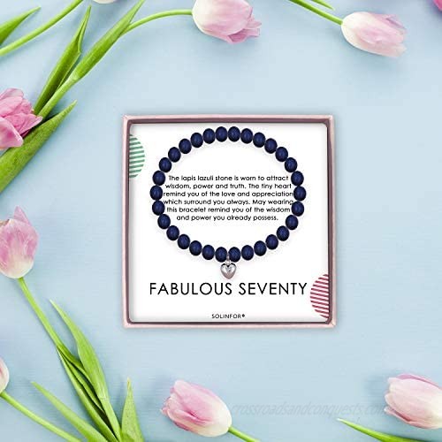 SOLINFOR 70th Birthday Gifts for Women - Lapis Lazuli Beads Bracelet - 70 Years Old Jewelry Gift Idea for Her